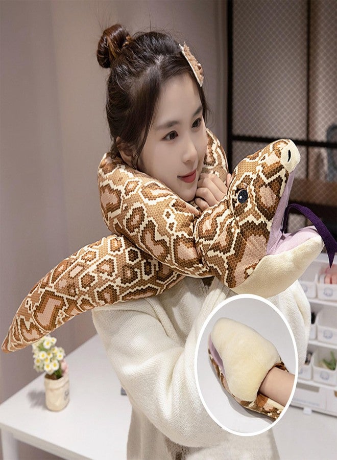 Clobeau 66" Long Snake Hand Puppet, Realistic Stuffed Animal Snake Puppet, Mouth Moveable Hand Puppet, Soft Python Plushie Pillow Cushion (Brown) - Image 4